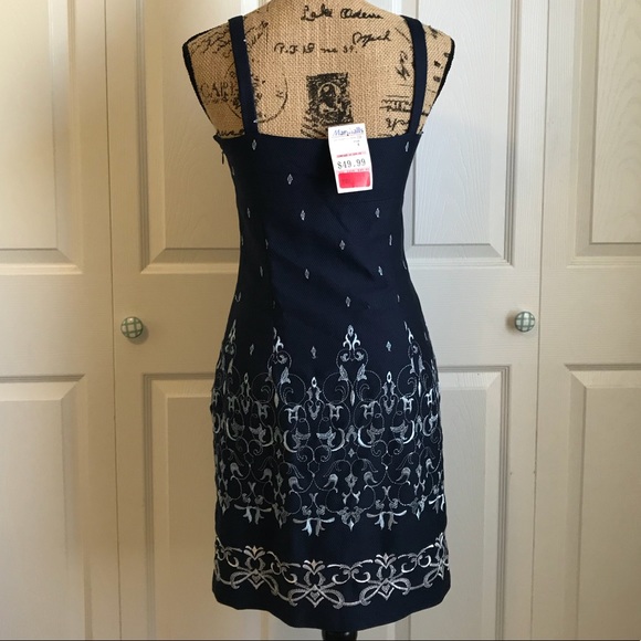 YL by Yair Navy Blue Embroidered Dress - Picture 2 of 4